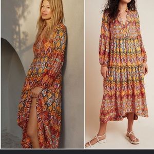 Anthropologie Maeve Tamarind Tiered Maxi Dress Sz Small